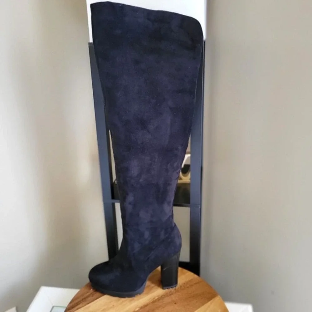 Bamboo Black Gaby-12 Over-the-Knee Chunky  Boot Faux Suede- US 10